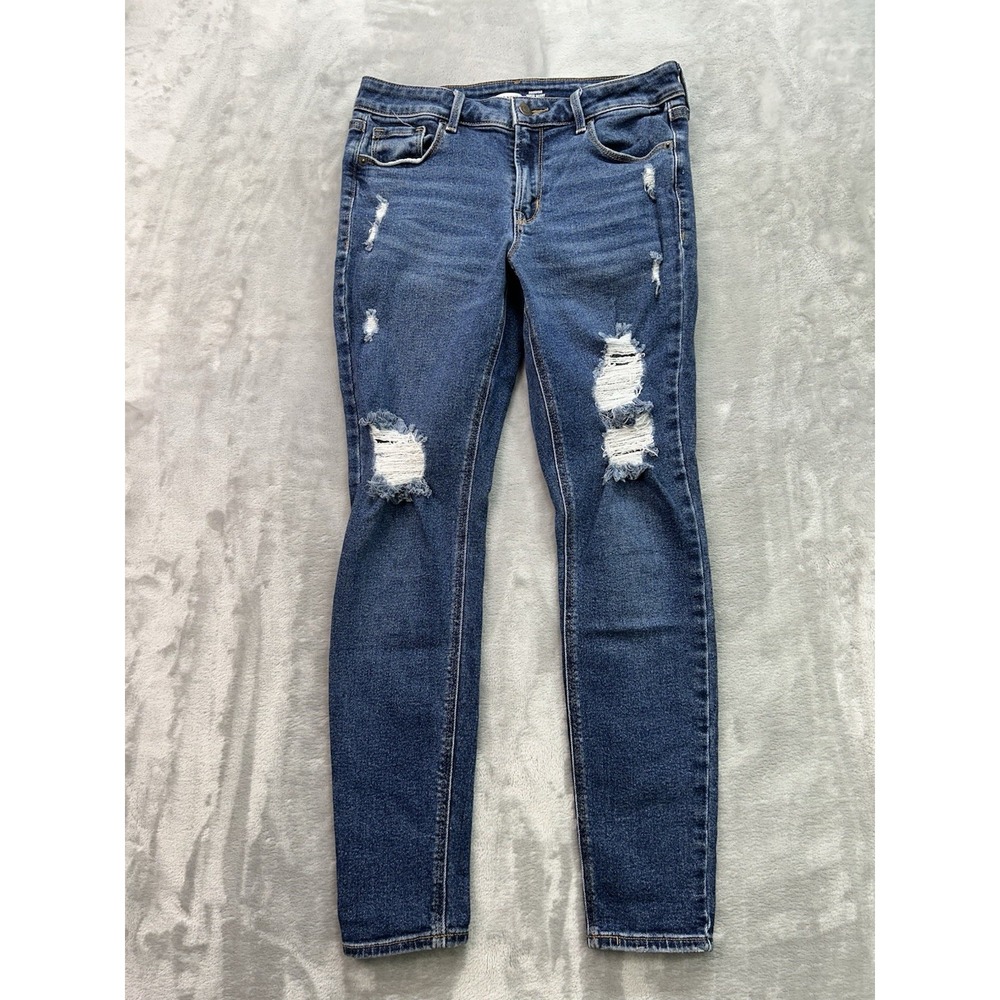 Old Navy Jeans Women Sz 4 Blue RockStar Super Skinny Mid Rise Stretch Distressed